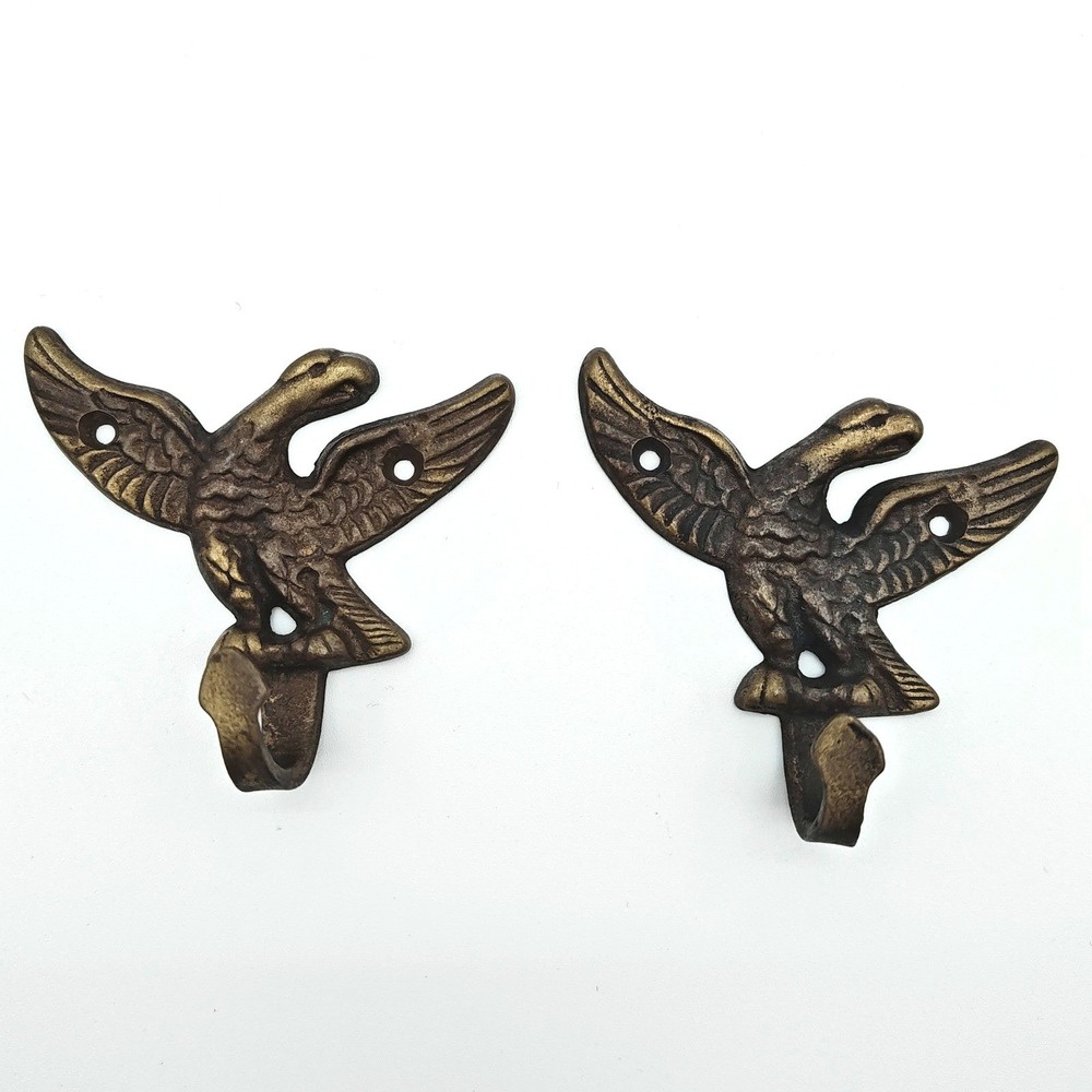 Vintage Brass Eagle Wall Hooks Pair Amerock A6069 Patriotic Coat‎ Hat Hooks